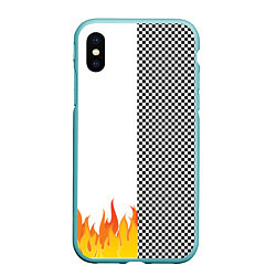 Чехол iPhone XS Max матовый Шахматаня клетка с огнём