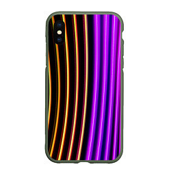 Чехол iPhone XS Max матовый Неоновые линейные фонари - Фиолетовый, цвет: 3D-темно-зеленый