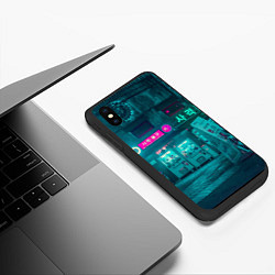 Чехол iPhone XS Max матовый Неоновые улицы - Светло-синий, цвет: 3D-черный — фото 2