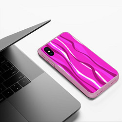 Чехол iPhone XS Max матовый Розовые полосы, цвет: 3D-розовый — фото 2