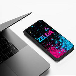 Чехол iPhone XS Max матовый Zelda Neon Triforce, цвет: 3D-черный — фото 2
