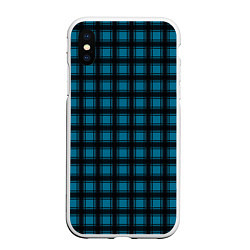 Чехол iPhone XS Max матовый Black and blue plaid, цвет: 3D-белый