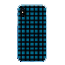 Чехол iPhone XS Max матовый Black and blue plaid, цвет: 3D-голубой