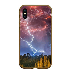 Чехол iPhone XS Max матовый Грозовые разряды молний над лесом, цвет: 3D-коричневый