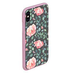Чехол iPhone XS Max матовый Розовые розы на сером фоне Цветы, цвет: 3D-розовый — фото 2
