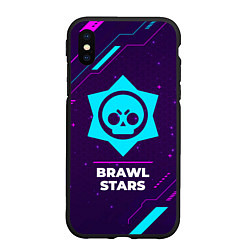 Чехол iPhone XS Max матовый Символ Brawl Stars в неоновых цветах на темном фон, цвет: 3D-черный