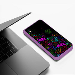 Чехол iPhone XS Max матовый League Of Legends неон - Arcane logo, цвет: 3D-фиолетовый — фото 2