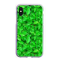 Чехол iPhone XS Max матовый Зелёные листья - текстура, цвет: 3D-светло-сиреневый