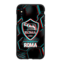 Чехол iPhone XS Max матовый Roma FC в стиле Glitch на темном фоне, цвет: 3D-черный
