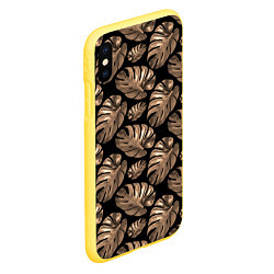 Чехол iPhone XS Max матовый Листья цветка монстеры на черном фоне, цвет: 3D-желтый — фото 2