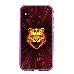 Чехол iPhone XS Max матовый Stay Wild! Tiger, цвет: 3D-фиолетовый