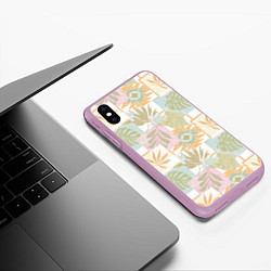 Чехол iPhone XS Max матовый Этнический, тропический лоскутный, цвет: 3D-сиреневый — фото 2