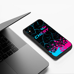 Чехол iPhone XS Max матовый Chery - neon gradient: символ сверху, цвет: 3D-черный — фото 2