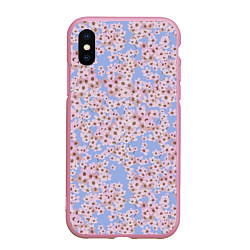 Чехол iPhone XS Max матовый Цветы Нарисованные На Голубом Фоне, цвет: 3D-розовый