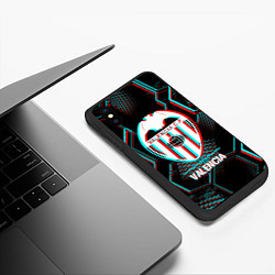 Чехол iPhone XS Max матовый Valencia FC в стиле glitch на темном фоне, цвет: 3D-черный — фото 2