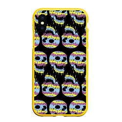 Чехол iPhone XS Max матовый Прикольные красочные черепа - паттерн, цвет: 3D-желтый