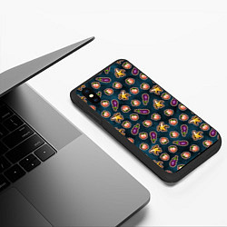Чехол iPhone XS Max матовый Баклажаны персики бананы паттерн, цвет: 3D-черный — фото 2