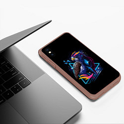 Чехол iPhone XS Max матовый Неоновая птица - Арт, цвет: 3D-коричневый — фото 2