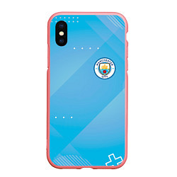 Чехол iPhone XS Max матовый Manchester city Голубая абстракция, цвет: 3D-баблгам