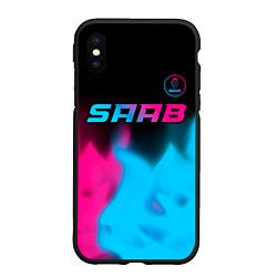 Чехол iPhone XS Max матовый Saab - neon gradient: символ сверху