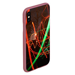 Чехол iPhone XS Max матовый Абстрактные улица и зелёно-красные лучи, цвет: 3D-малиновый — фото 2