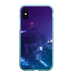 Чехол iPhone XS Max матовый Stray город неон, цвет: 3D-мятный