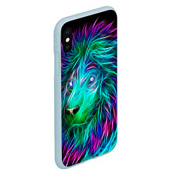 Чехол iPhone XS Max матовый Светящийся неоновый лев, цвет: 3D-голубой — фото 2
