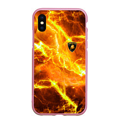 Чехол iPhone XS Max матовый Lamborghini - яркие молнии, цвет: 3D-розовый