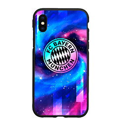 Чехол iPhone XS Max матовый Bayern неоновый космос, цвет: 3D-черный