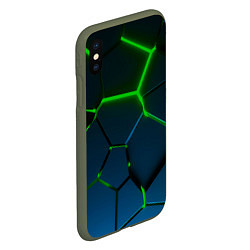 Чехол iPhone XS Max матовый Разлом зеленых неоновых плит - геометрия, цвет: 3D-темно-зеленый — фото 2