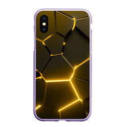 Чехол iPhone XS Max матовый Золотые неоновые геометрические плиты, цвет: 3D-светло-сиреневый