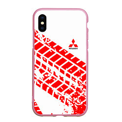 Чехол iPhone XS Max матовый Mitsubishi - красный след шины, цвет: 3D-розовый