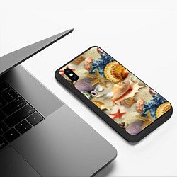 Чехол iPhone XS Max матовый Морские раковины, кораллы, морские звёзды на песке, цвет: 3D-черный — фото 2