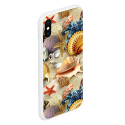 Чехол iPhone XS Max матовый Морские раковины, кораллы, морские звёзды на песке, цвет: 3D-белый — фото 2