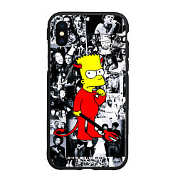 Чехол iPhone XS Max матовый Барт Симпсон - чёрт на фоне своих подопечных, цвет: 3D-черный