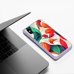 Чехол iPhone XS Max матовый Элегантный цветочный орнамент, цвет: 3D-светло-сиреневый — фото 2