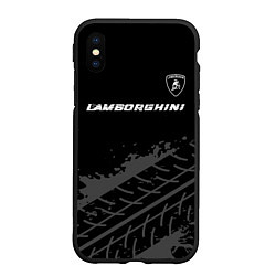 Чехол iPhone XS Max матовый Lamborghini speed на темном фоне со следами шин: с, цвет: 3D-черный