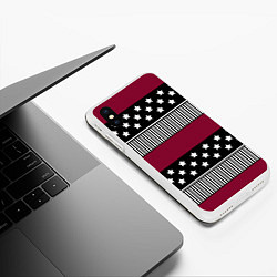 Чехол iPhone XS Max матовый Burgundy black striped pattern, цвет: 3D-белый — фото 2