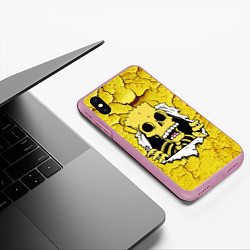 Чехол iPhone XS Max матовый Скелет Барта Симпсона разрывает штукатурку стены, цвет: 3D-розовый — фото 2