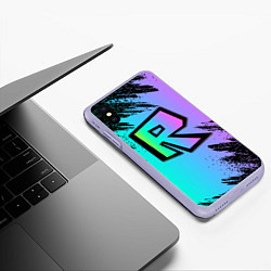 Чехол iPhone XS Max матовый Roblox neon logo, цвет: 3D-светло-сиреневый — фото 2