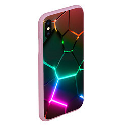 Чехол iPhone XS Max матовый Радужный градиент неоновые геометрические плиты, цвет: 3D-розовый — фото 2