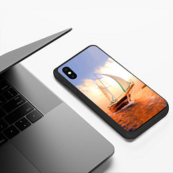 Чехол iPhone XS Max матовый Парусник в океане на фоне заката, цвет: 3D-черный — фото 2