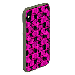 Чехол iPhone XS Max матовый Black and pink hearts pattern on checkered, цвет: 3D-темно-зеленый — фото 2