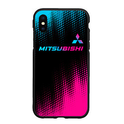 Чехол iPhone XS Max матовый Mitsubishi - neon gradient: символ сверху