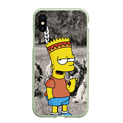 Чехол iPhone XS Max матовый Барт Симпсон - начинающий индеец, цвет: 3D-салатовый