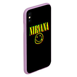 Чехол iPhone XS Max матовый Nirvana logo glitch, цвет: 3D-сиреневый — фото 2