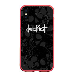 Чехол iPhone XS Max матовый Judas Priest - краска черепа, цвет: 3D-красный