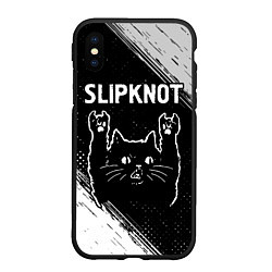 Чехол iPhone XS Max матовый Группа Slipknot и рок кот, цвет: 3D-черный