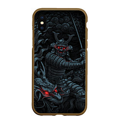 Чехол iPhone XS Max матовый Демонический самурай с драконом, цвет: 3D-коричневый