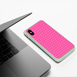 Чехол iPhone XS Max матовый Розовые цветочки - паттерн из ромашек, цвет: 3D-салатовый — фото 2